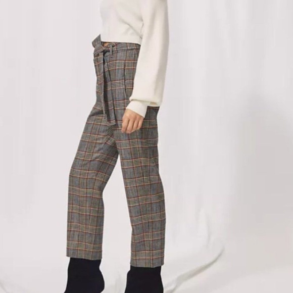 Wilfred Wool Wide Leg Crop Plaid Pants High Waist Belted - Picture 1 of 11
